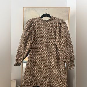 Zara short printed dress with high collar and puff sleeves size small